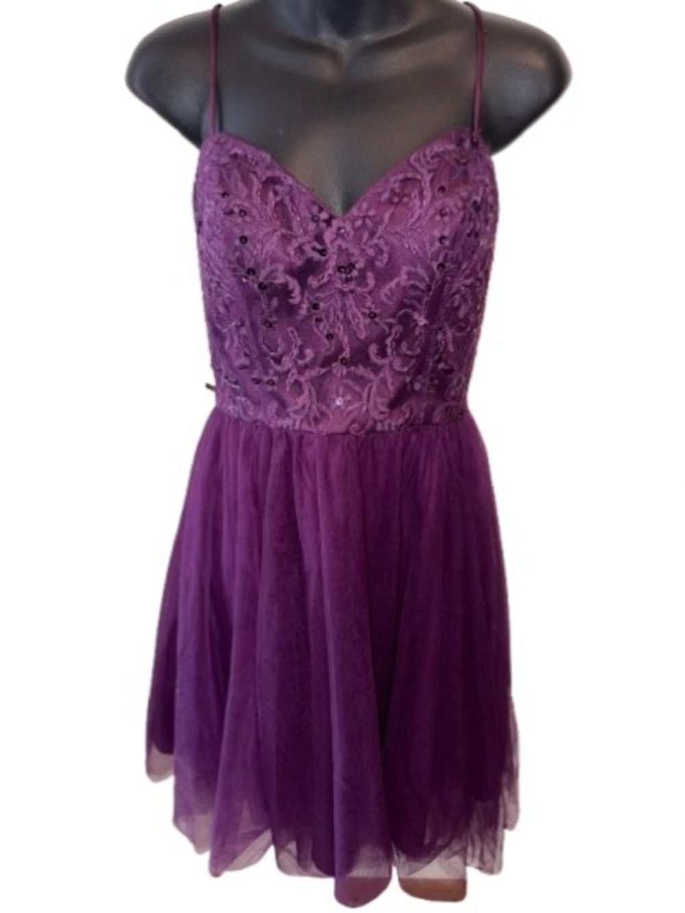Morilee by Madeline Gardner Eggplant Embroidered Tulle Party Dress size 8